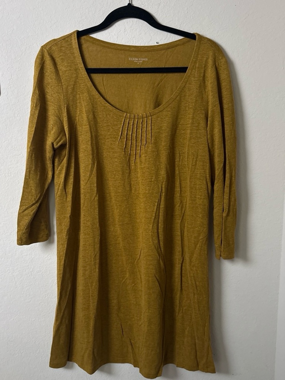 Eileen Fisher Ochre Scoop Neck Pintuck Tunic